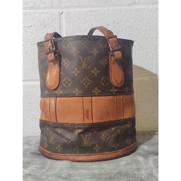 Rare VTG Louis Vuitton Monogram Marais Bucket Purse Handbag LV 1970s French Co - Picture 3 of 11